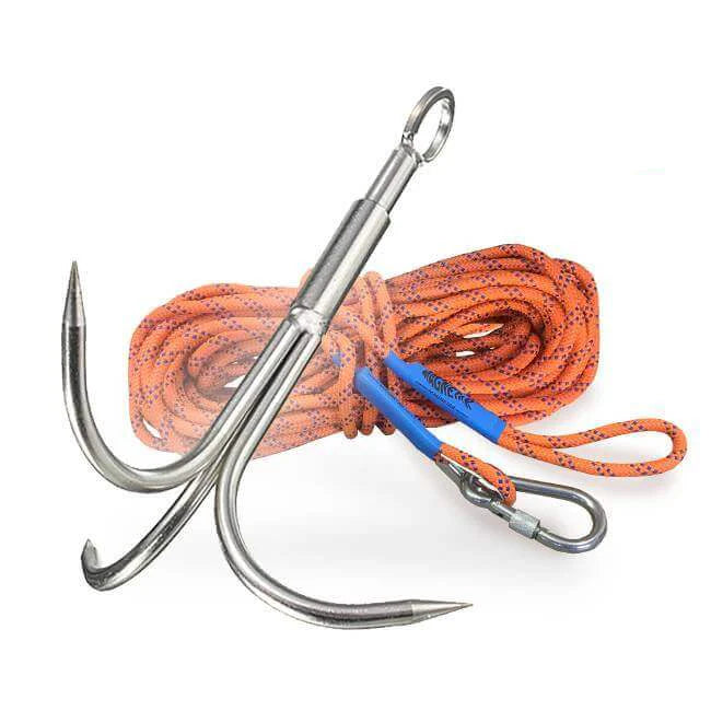 Pack pêche à l'aimant Grappin 3 crochets inox et corde 20 m