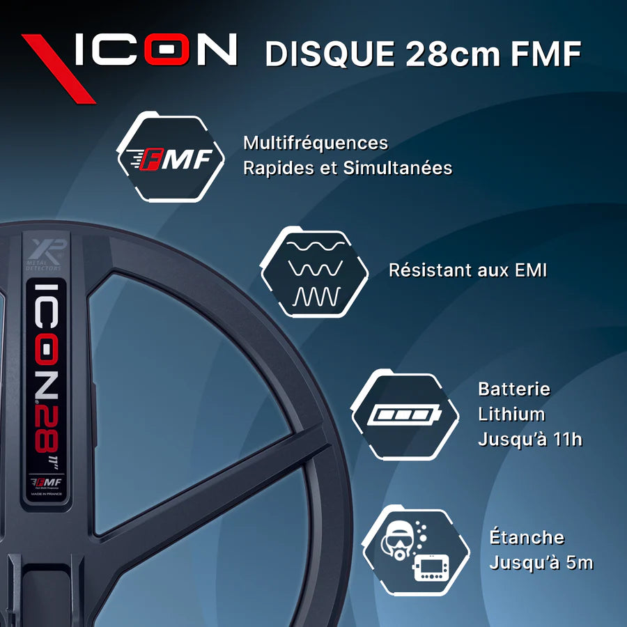 Détecteur XP ICON - Télécommande, disque 28cm FMF, casque WSA ST