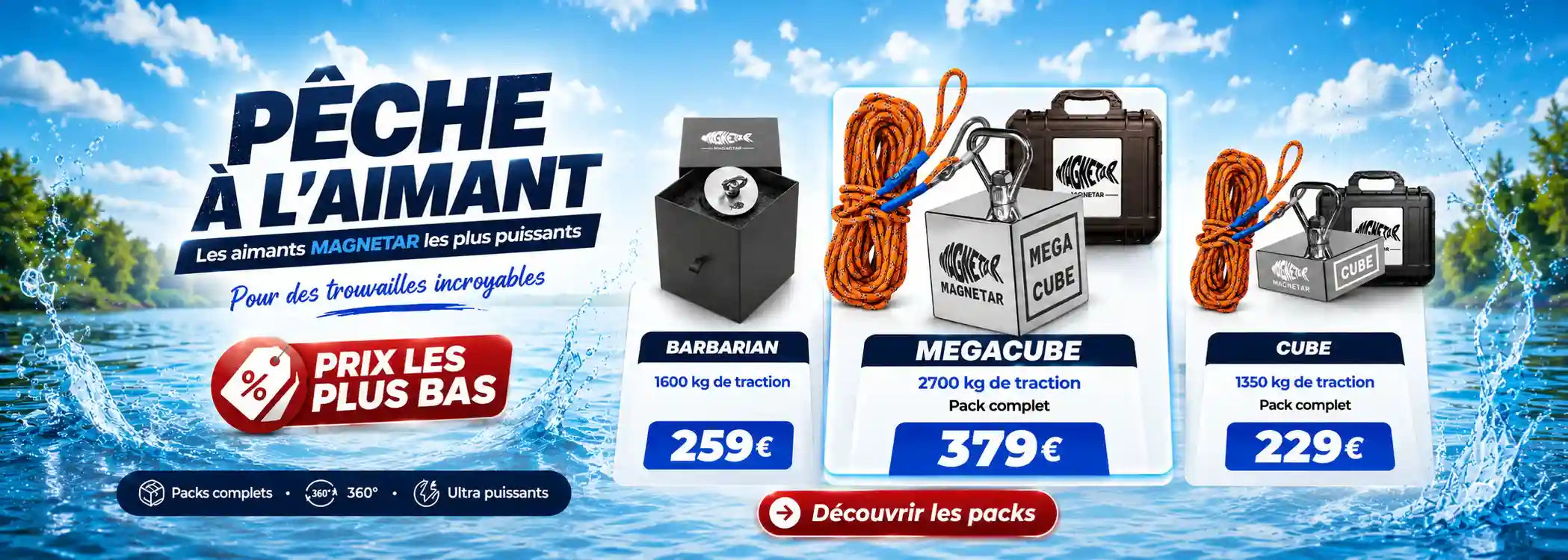 Bannière pêche à l'aimant, aimants Magnetar, cordes, grappins