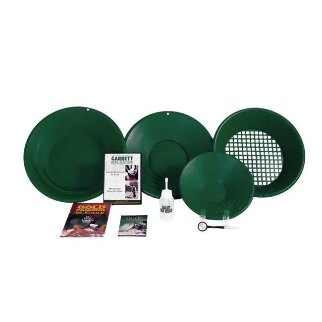 Kit d'orpaillage Garrett Gold Pan Kit Deluxe - 3 pans SuperSluice, Gold Trap, Backpacker et tamis - Detecteurpro.fr