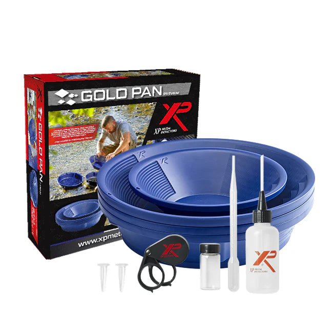 Kit d'orpaillage XP Gold Pan Premium - 2 pans, 2 tamis et 6 accessoires - Detecteurpro.fr