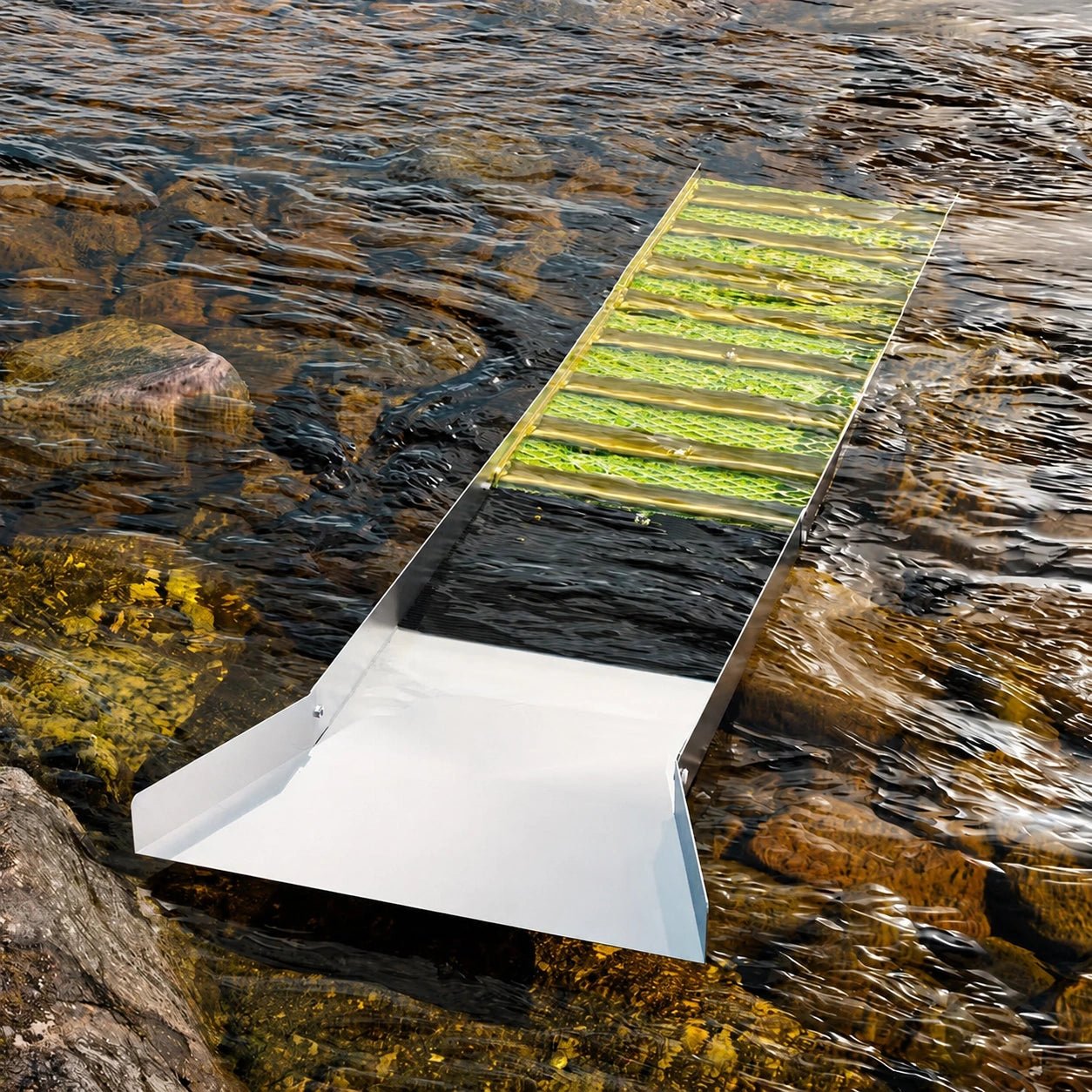 Rampe d'orpaillage pliante aluminium 127 cm - Sluice box avec tapis de capture inclus - Detecteurpro.fr